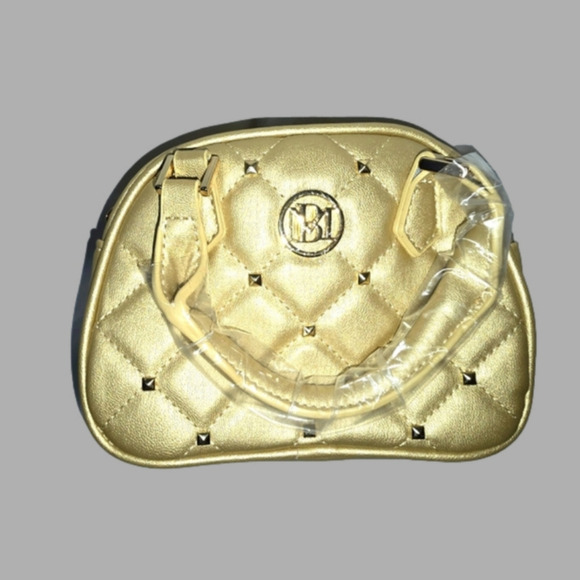 Badgley Mischka Handbags - Badgley Mishka Gold Studded Quilted Vegan Leather Mini Bag, NWT